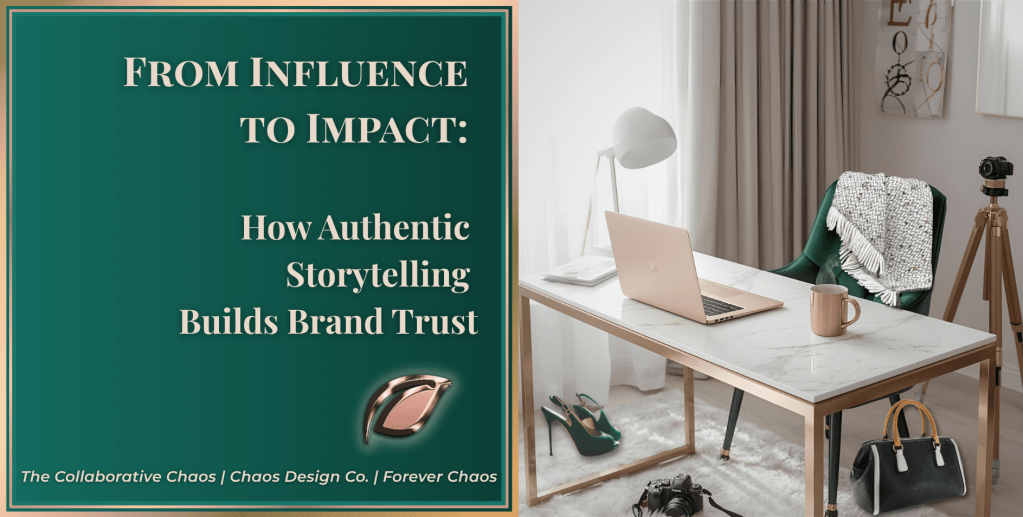 Elegant white marble creative workspace with rose gold laptop, emerald green chair, camera, and coffee cup — symbolizing creativity and authenticity in influencer marketing.